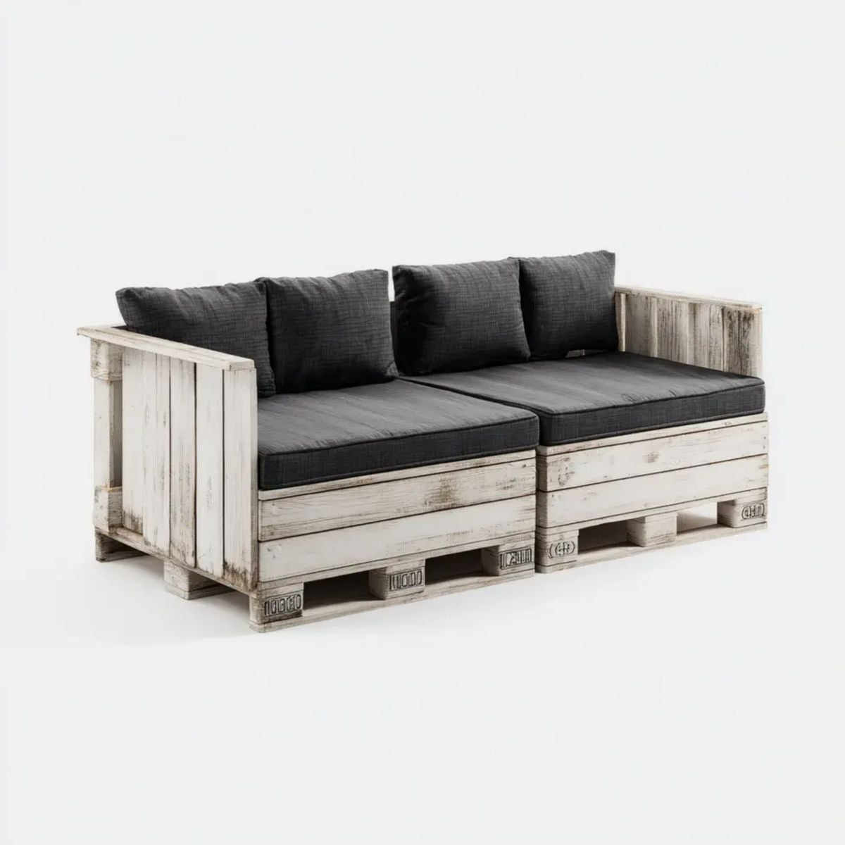 2-modułowa sofa ogrodowa z palet z drewna, bielona/antracytowa, 240 x 80 x 80 cm